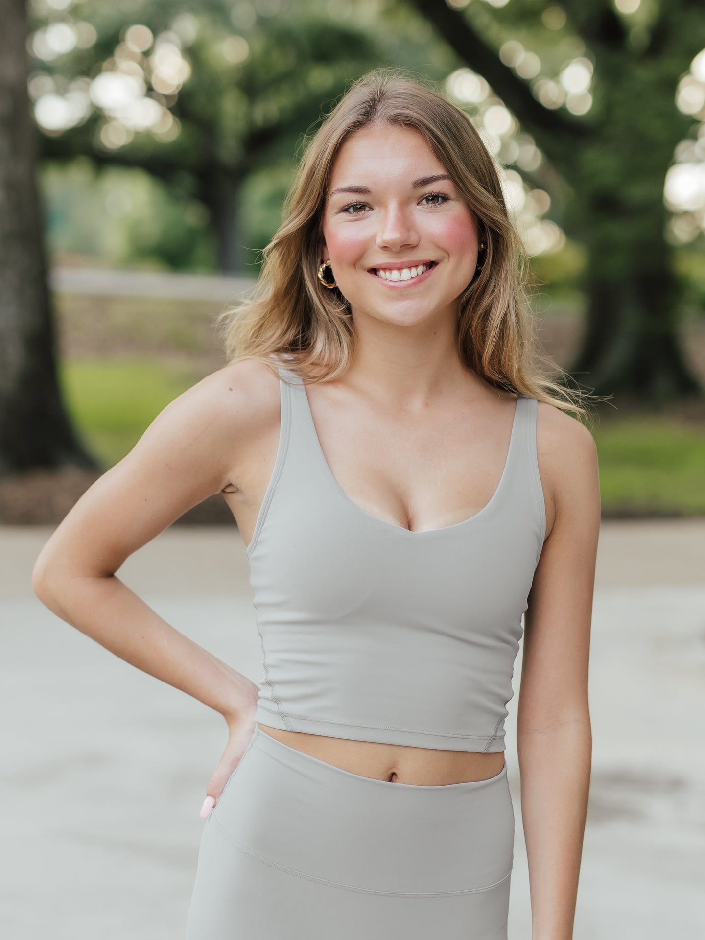 AG V-Neck Padded Active Top | Stone image 0
