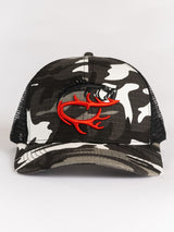 Black & White Camo Fish Antler Mesh Hat
