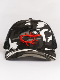 Black & White Camo Fish Antler Mesh Hat