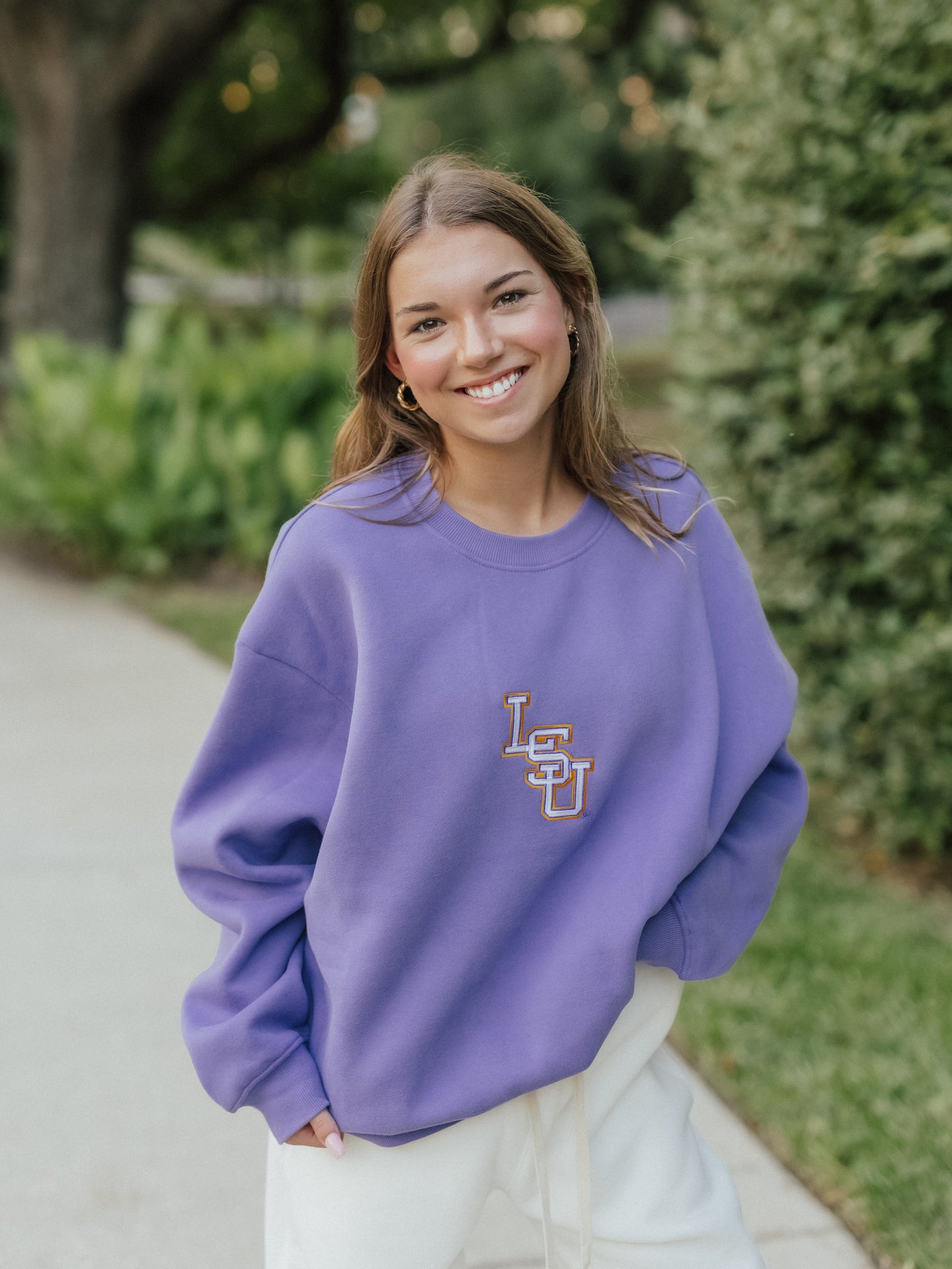 Purple Heavy Cotton LSU Block Crewneck
