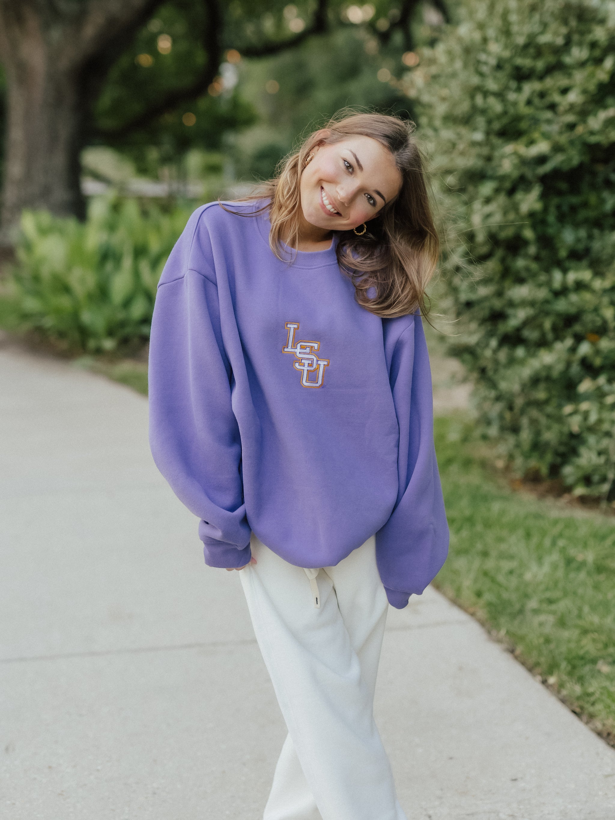Purple Heavy Cotton LSU Block Crewneck