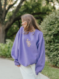Purple Heavy Cotton LSU Block Crewneck