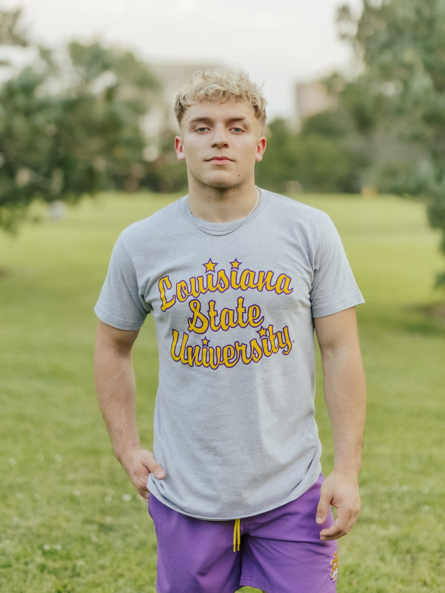 Grey Louisiana State Script Tee