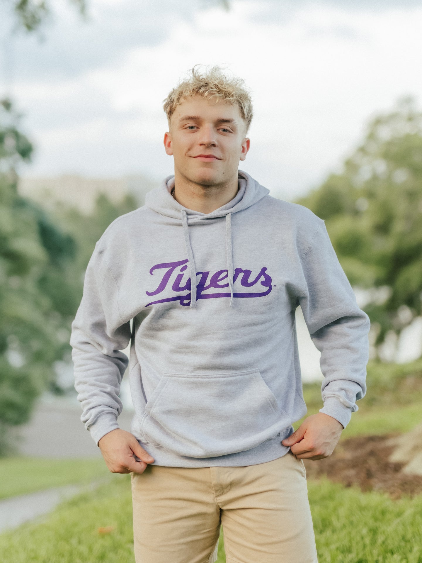 Grey Retro 'Tigers' Script Hoodie