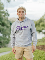 Grey Retro 'Tigers' Script Hoodie