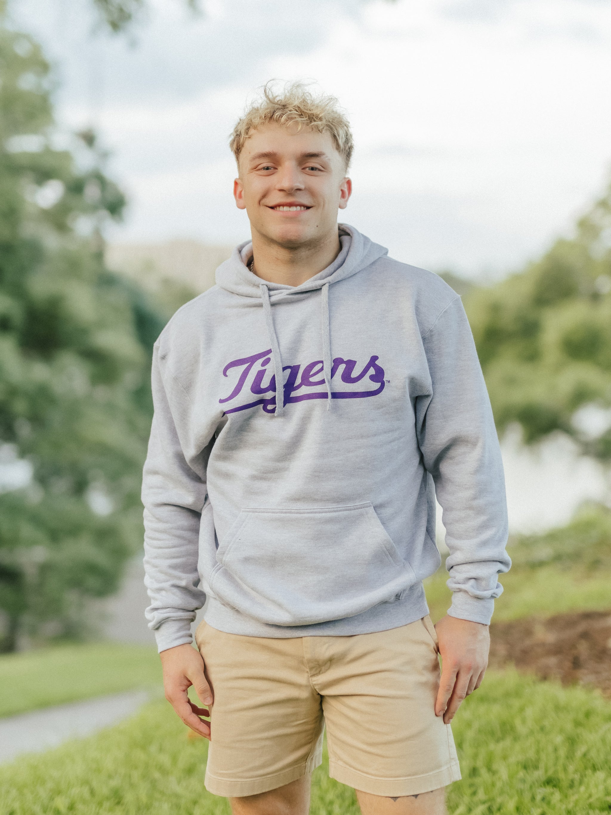 Grey Retro 'Tigers' Script Hoodie