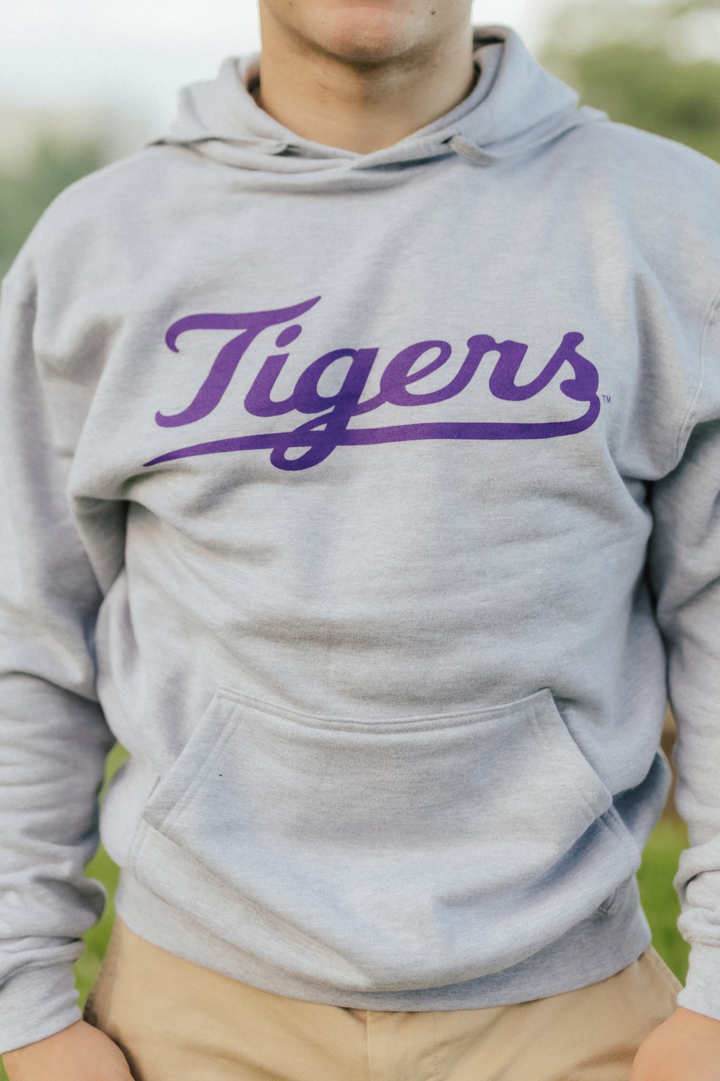 Grey Retro 'Tigers' Script Hoodie
