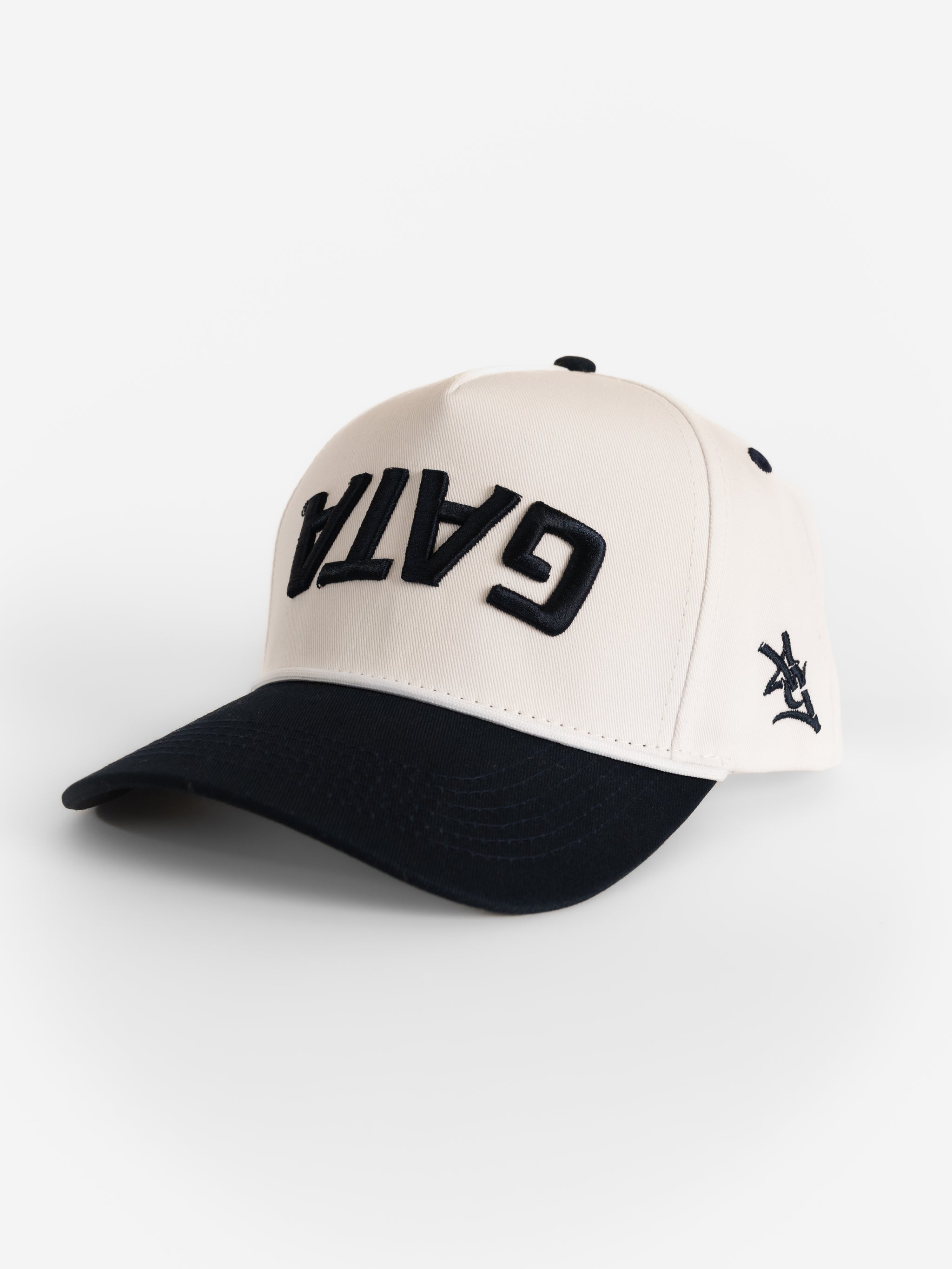 White Canvas Navy Bill Upside Down 'GATA' Hat