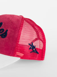 Pink Suede Mesh Navy Eagles Script Hat