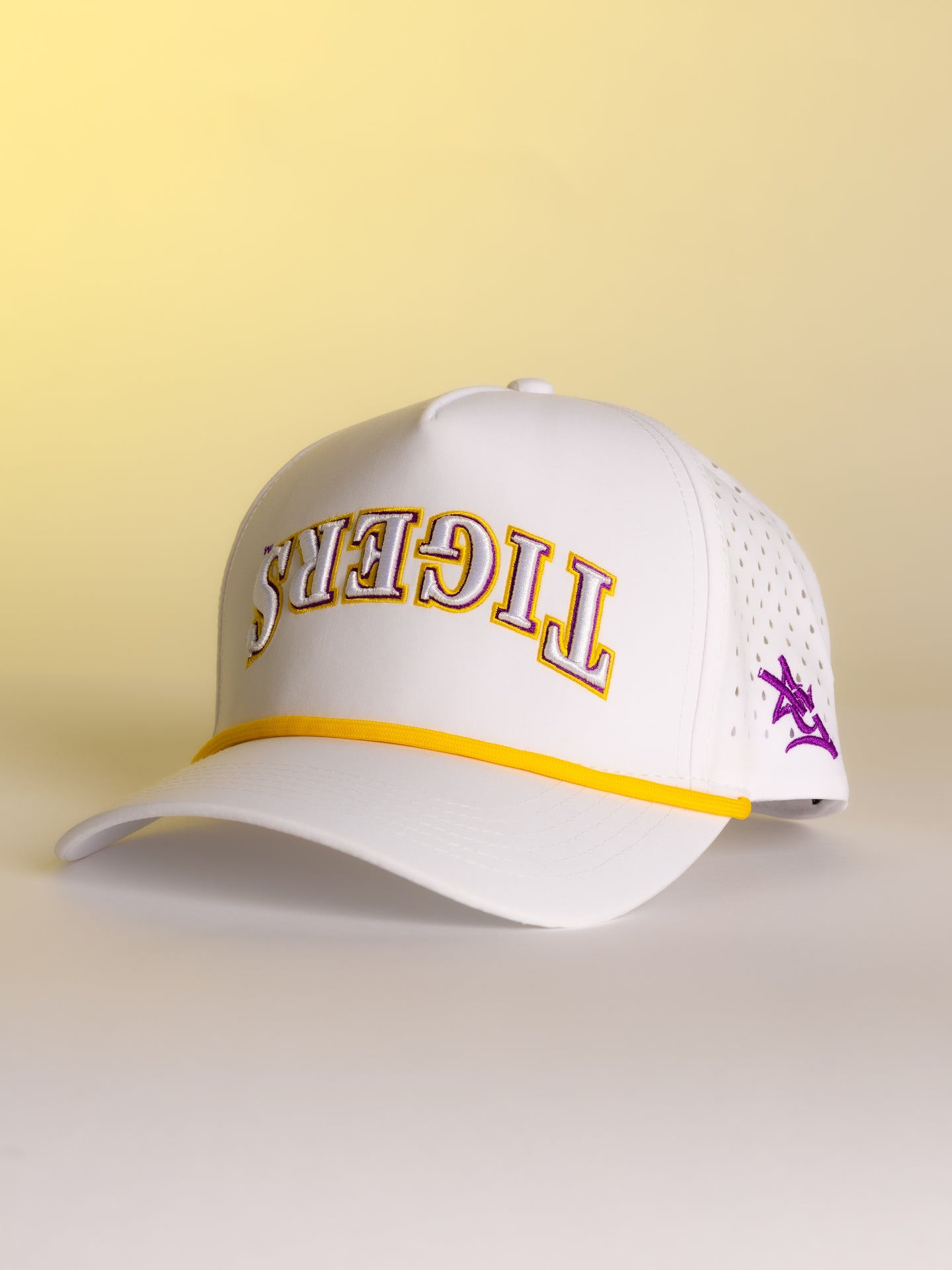 White LSU Flipped Tiger Hat