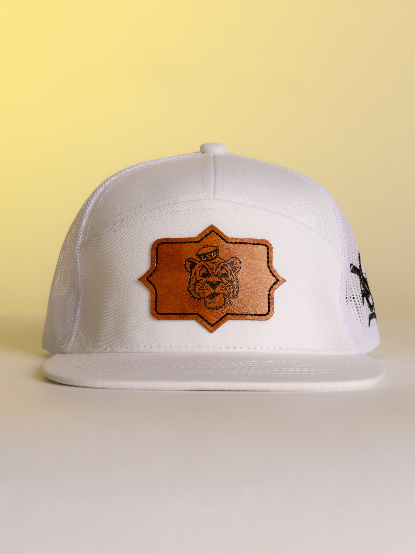 White LSU Leather Patch Hat
