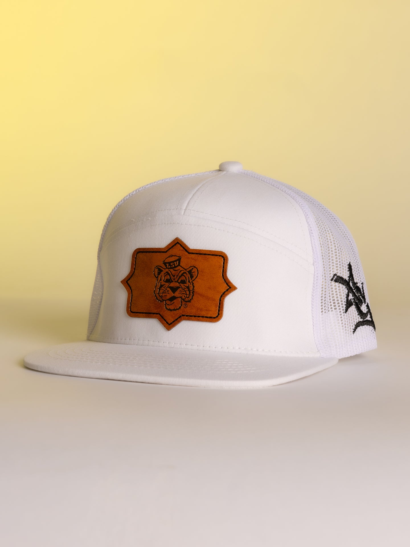White LSU Leather Patch Hat