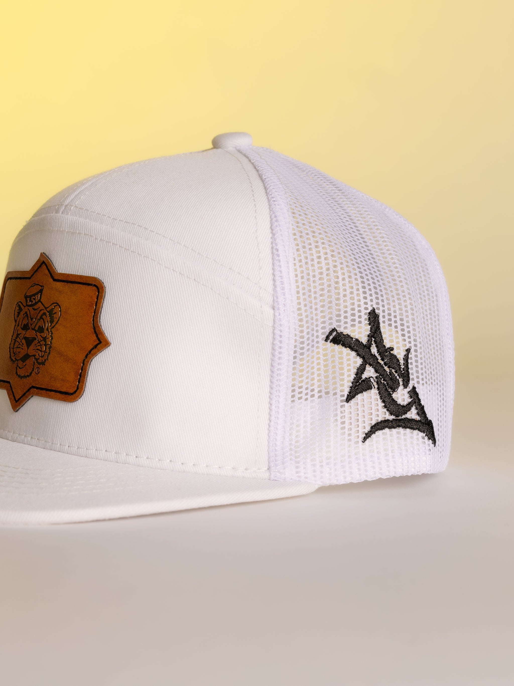 White LSU Leather Patch Hat