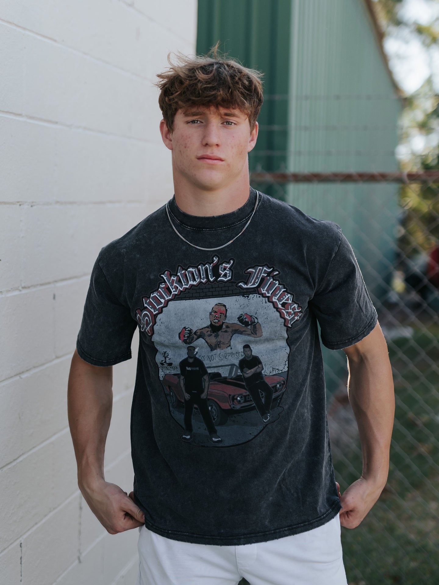 Black 'Stockton's Finest' Acid Wash Boxy Tee