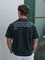 Black 'Stockton's Finest' Acid Wash Boxy Tee