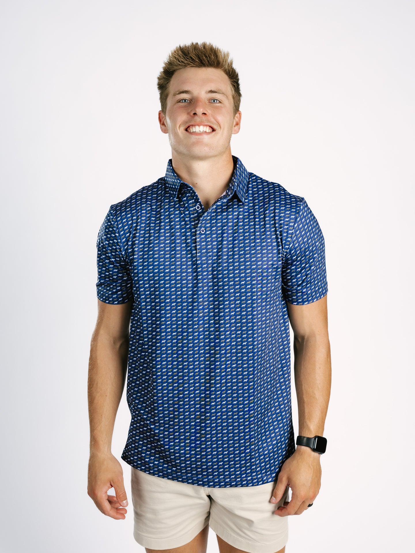 Navy, Gold, and White Dogs Polo