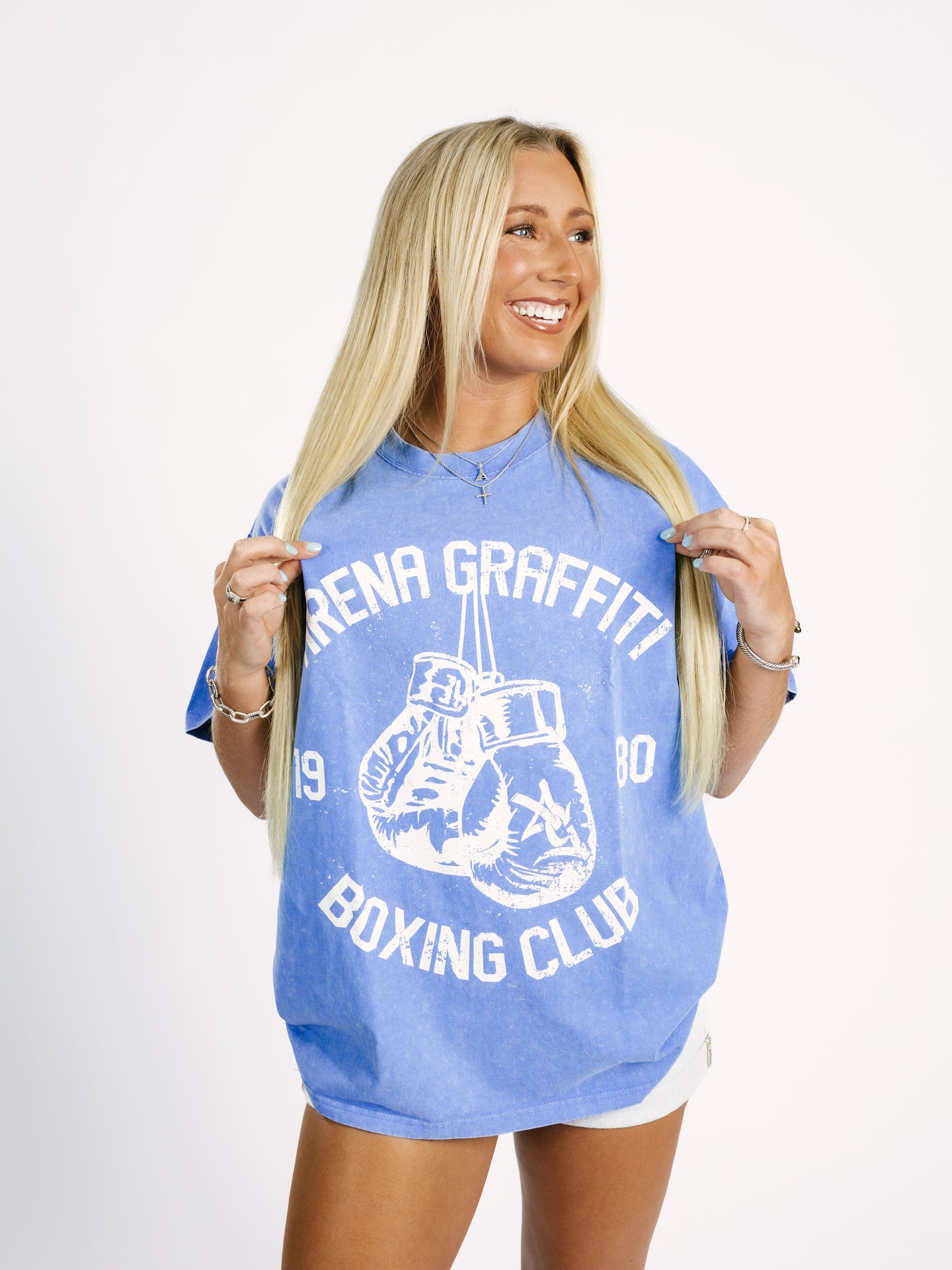 Blue AG Boxing Acid Wash Boxy Tee