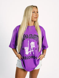 Purple Arena Graffiti Record Acid Wash Boxy Tee