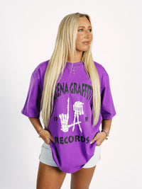 Purple Arena Graffiti Record Acid Wash Boxy Tee