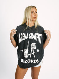 Black Arena Graffiti Record Acid Wash Boxy Tee