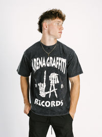 Black Arena Graffiti Record Acid Wash Boxy Tee
