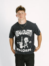 Black Arena Graffiti Record Acid Wash Boxy Tee