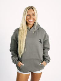 Solid Grey Embroidered Hoodie