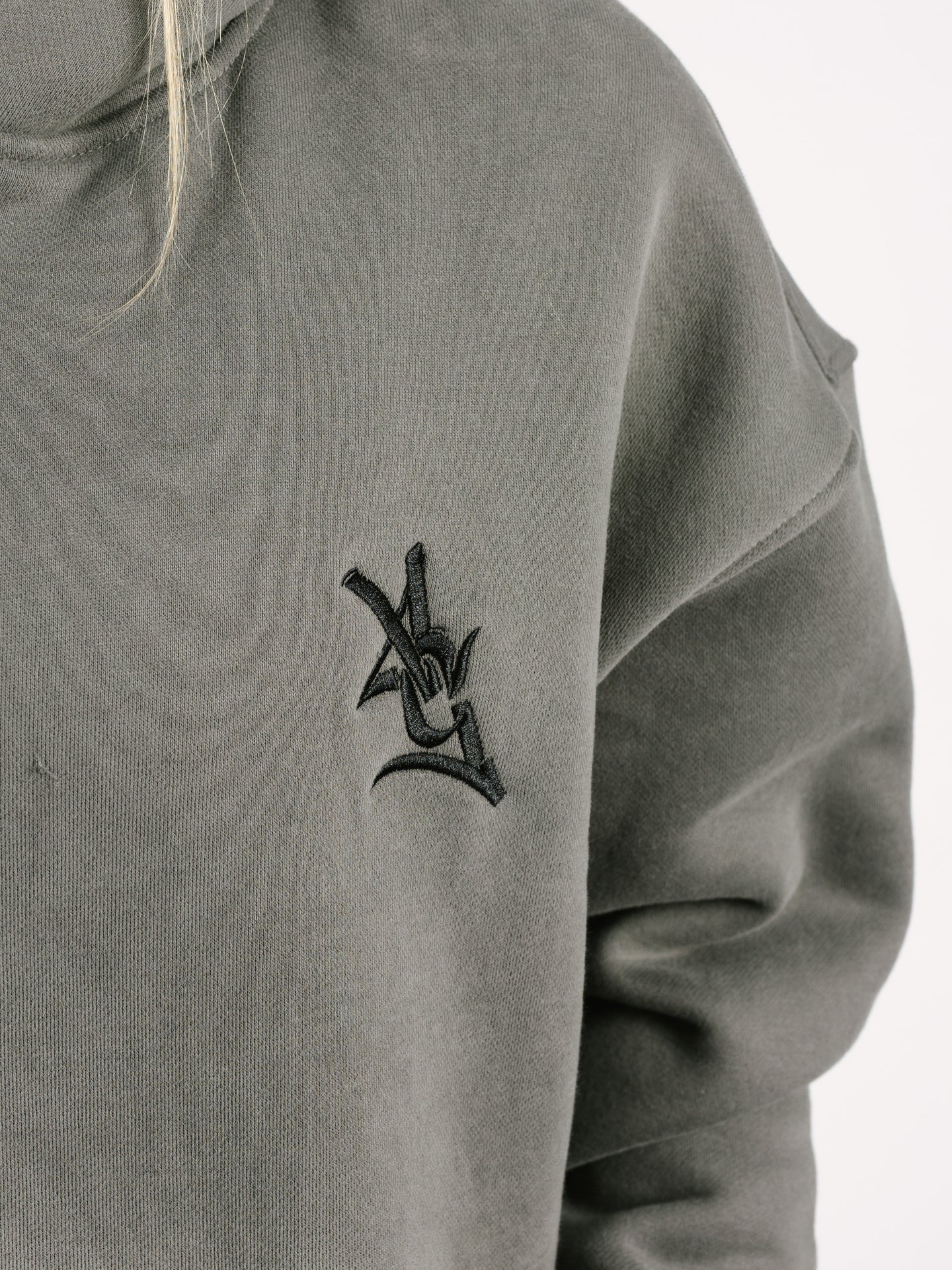 Solid Grey Embroidered Hoodie