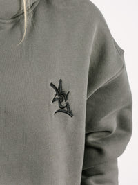 Solid Grey Embroidered Hoodie