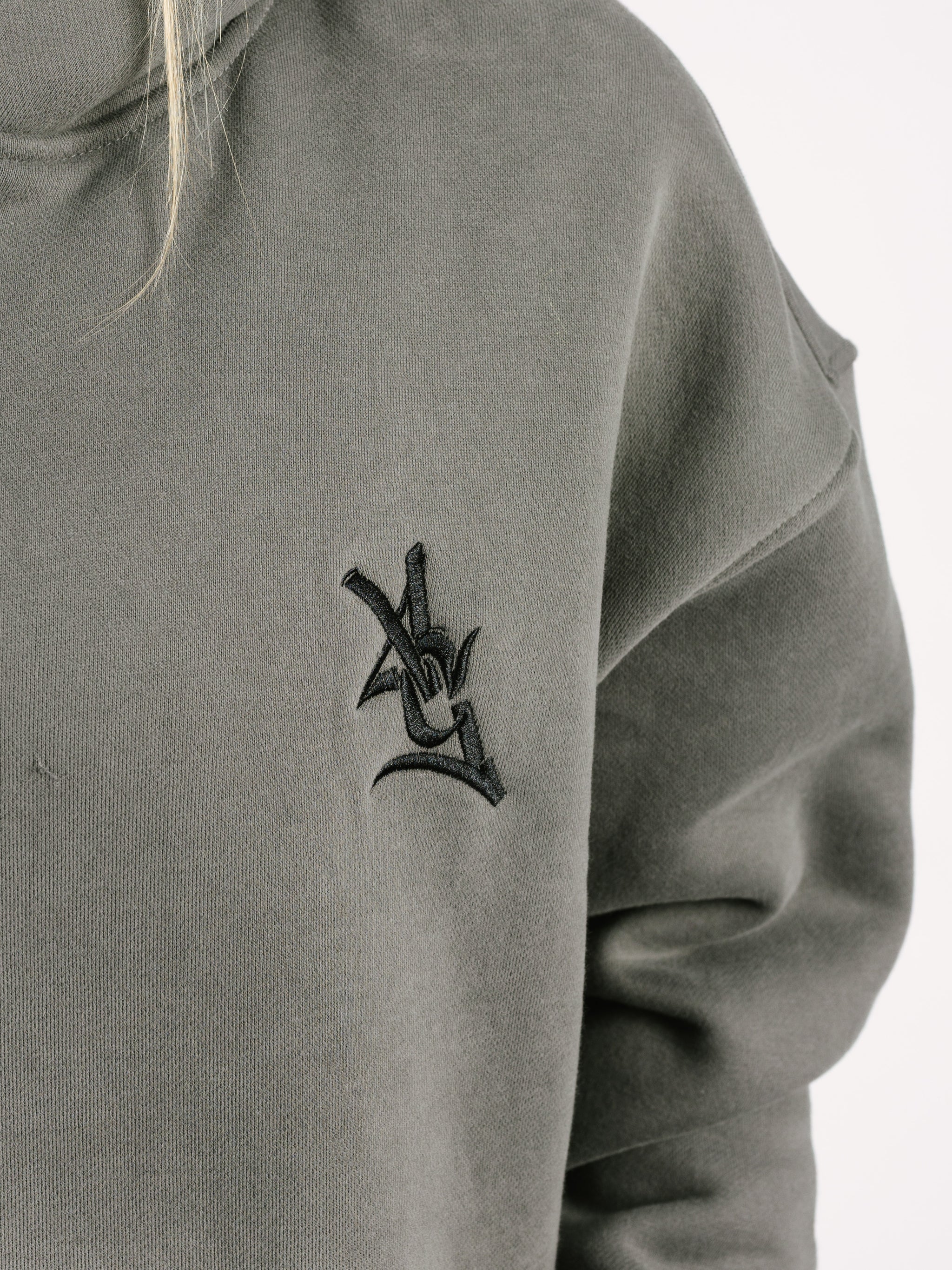 Solid Grey Embroidered Hoodie