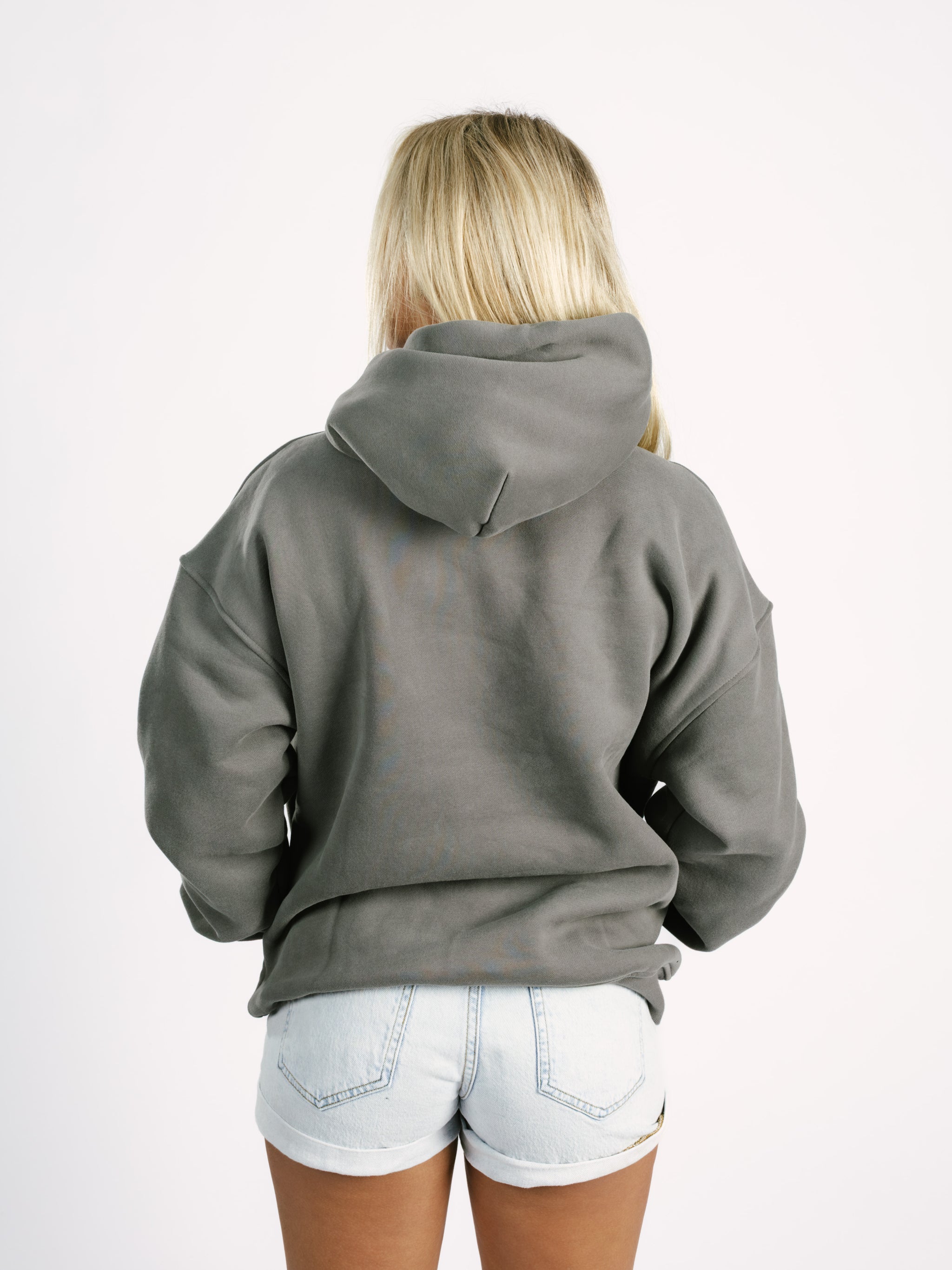Solid Grey Embroidered Hoodie