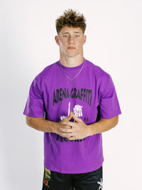 Purple Arena Graffiti Record Acid Wash Boxy Tee