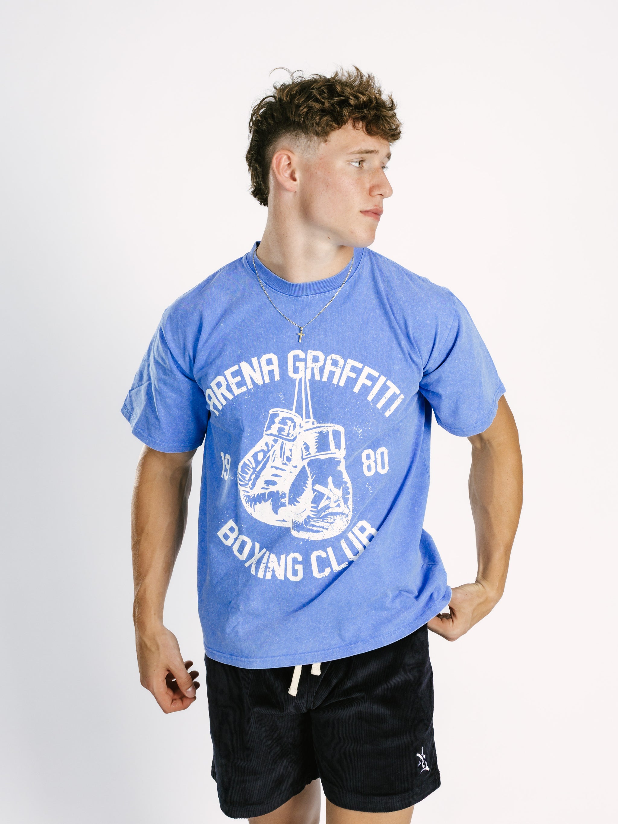 Blue AG Boxing Acid Wash Boxy Tee