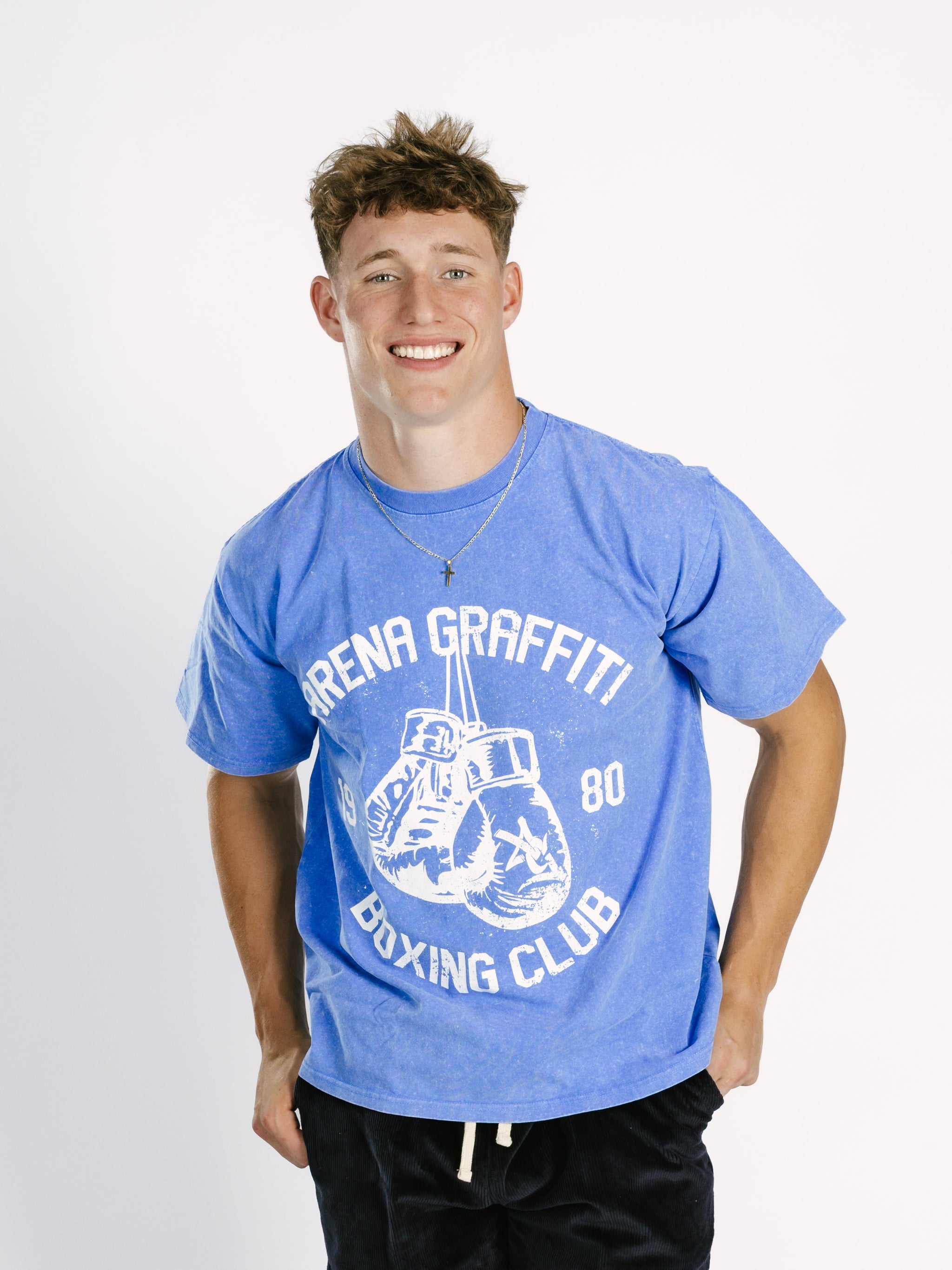 Blue AG Boxing Acid Wash Boxy Tee