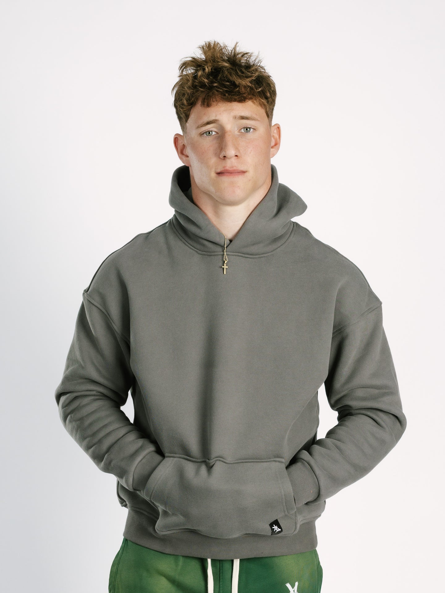 Solid Gray Labeled Hoodie