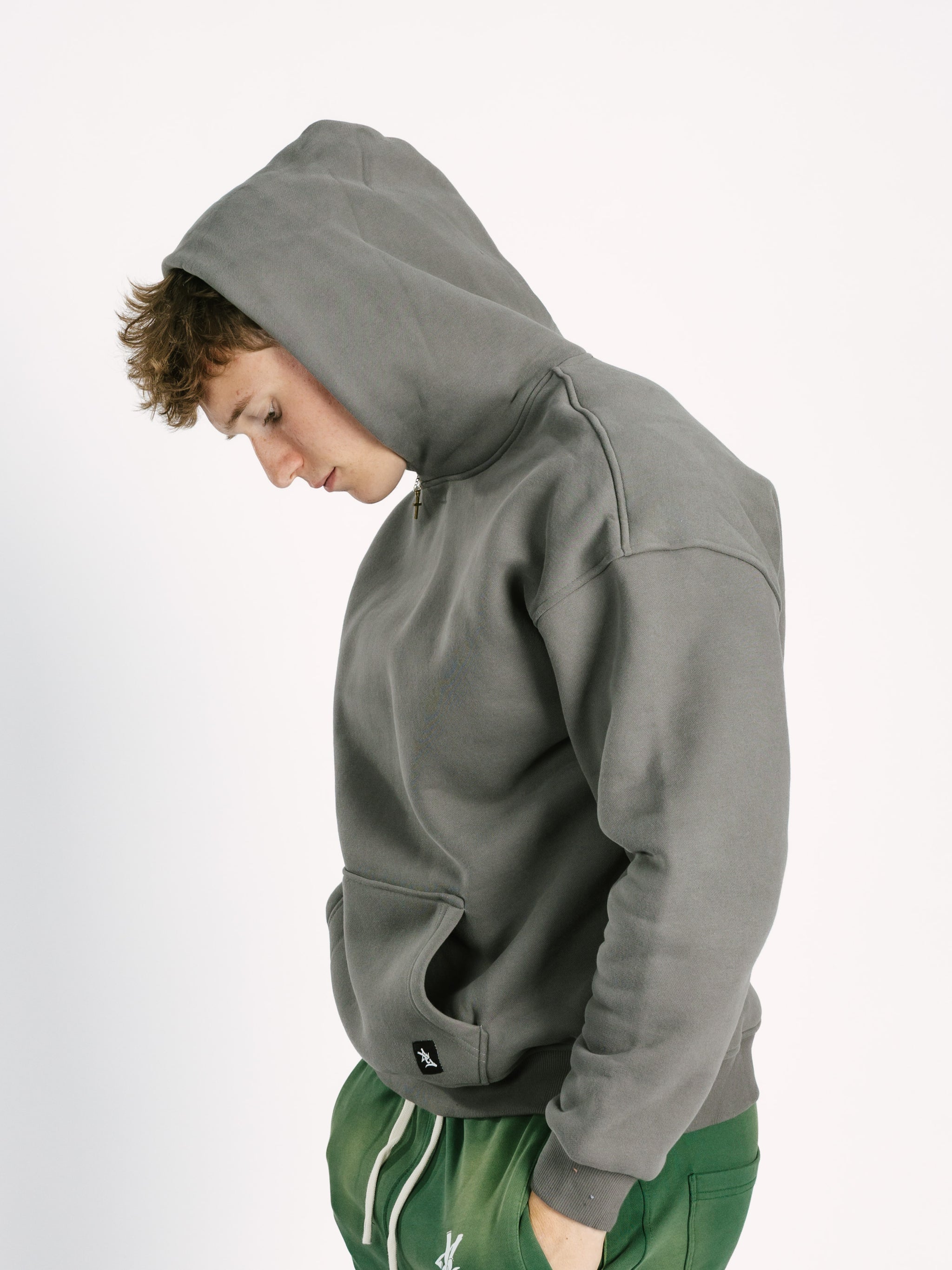 Solid Gray Labeled Hoodie