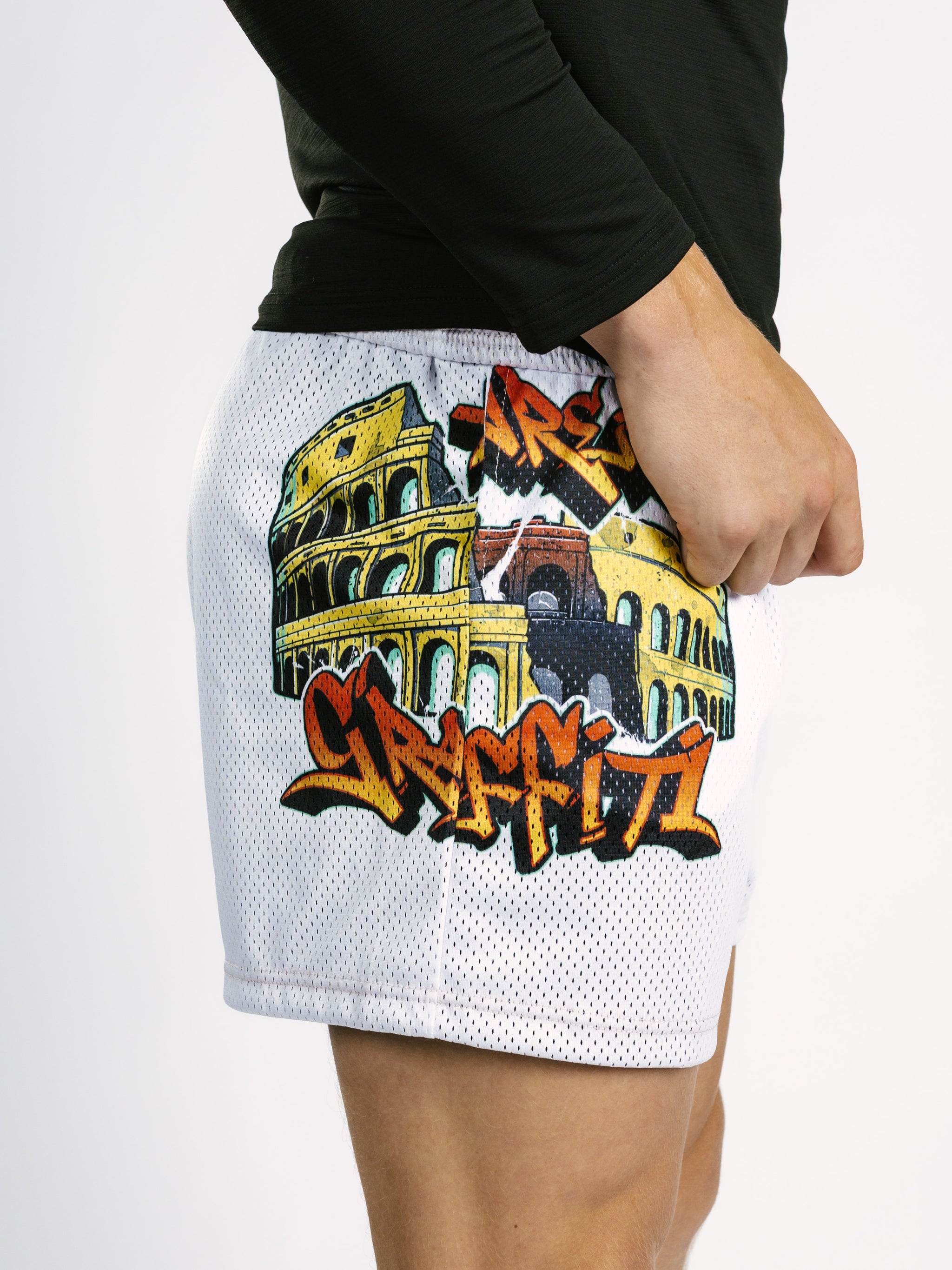 White AG Graphic Mesh Gym Short