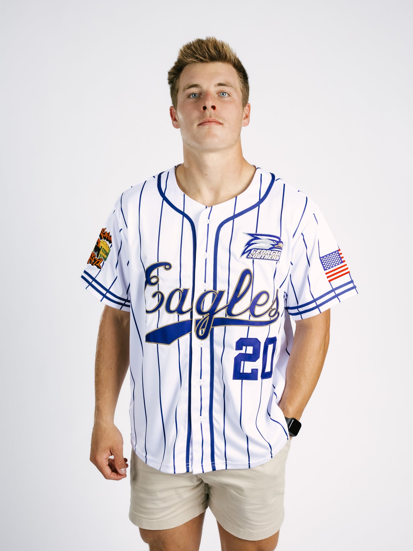 Navy & White Stripe Eagles Baseball Jersey