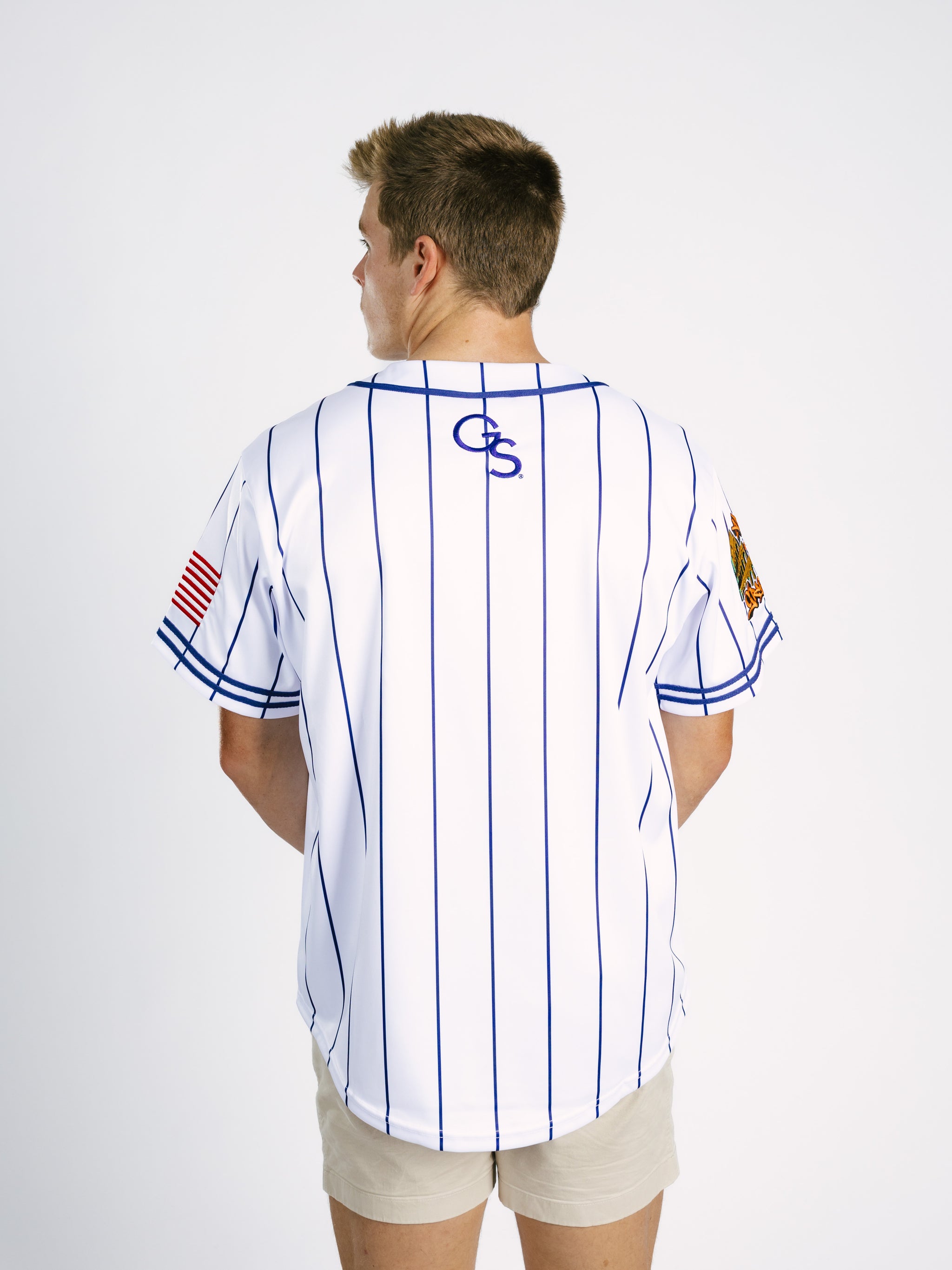 Navy & White Stripe Eagles Baseball Jersey