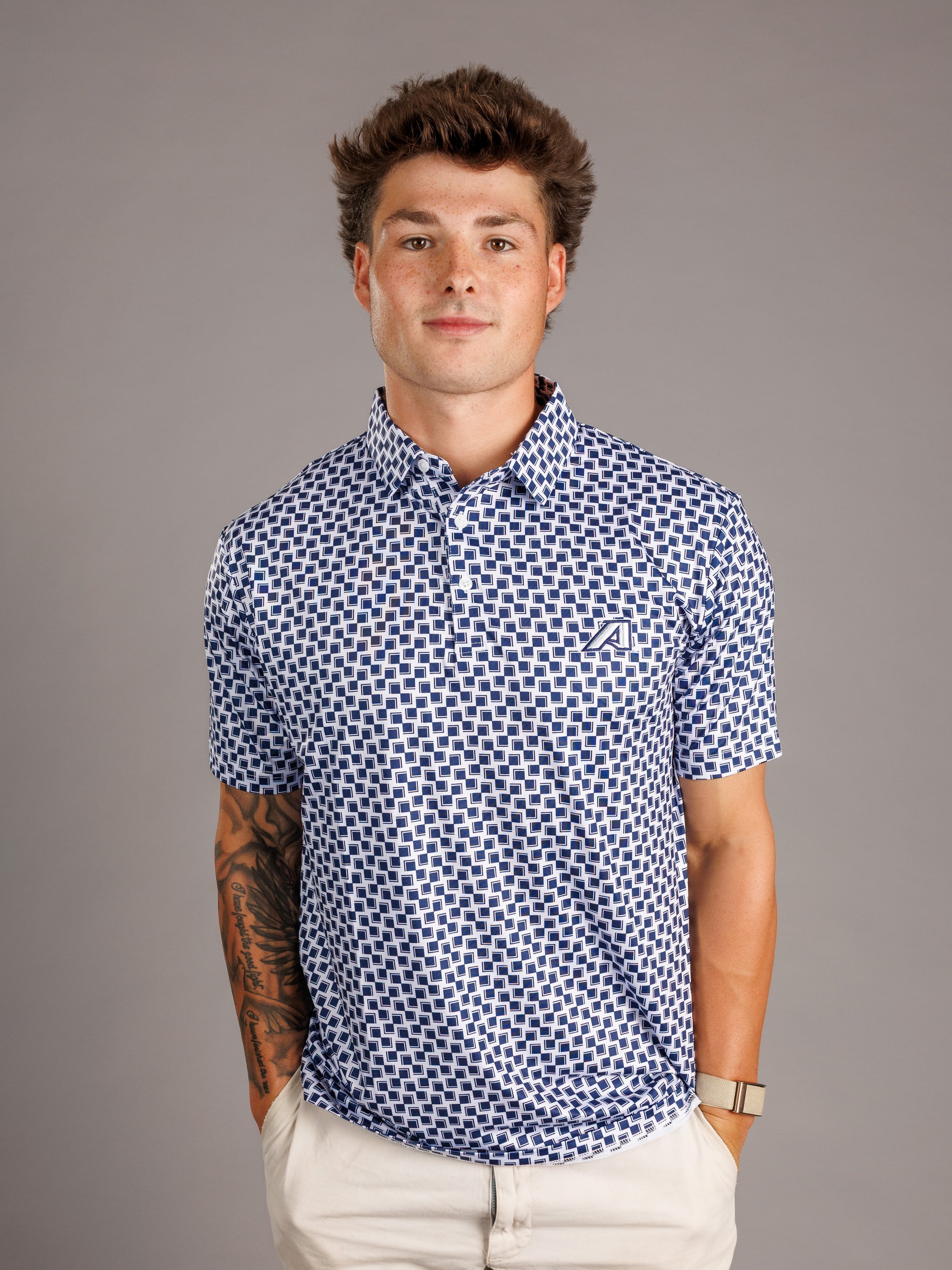 Navy and White Checkered AU Polo