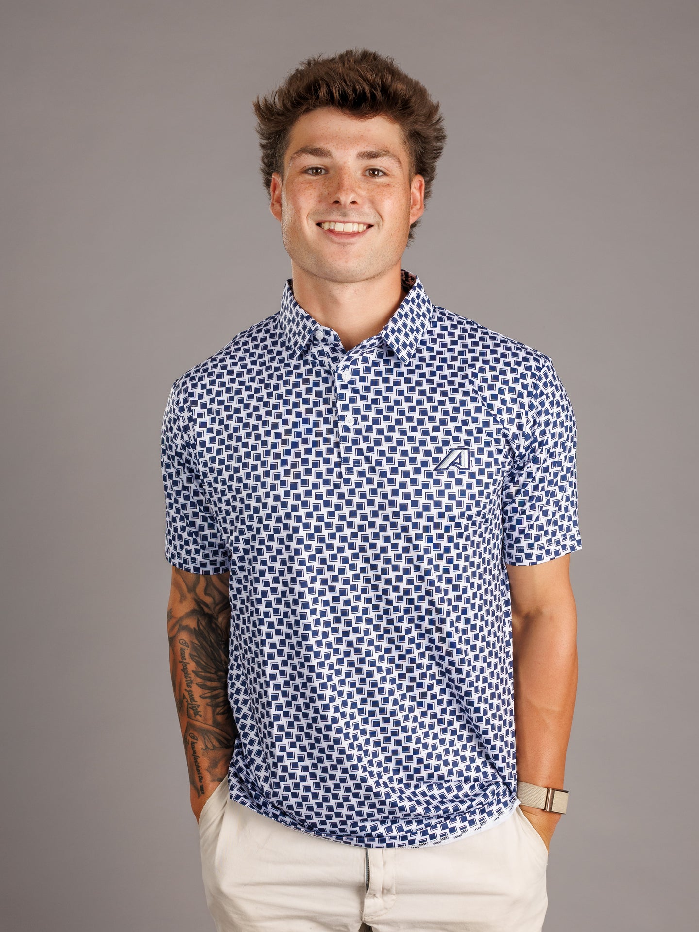 Navy and White Checkered AU Polo