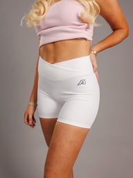 White Ribbed AU Biker Shorts