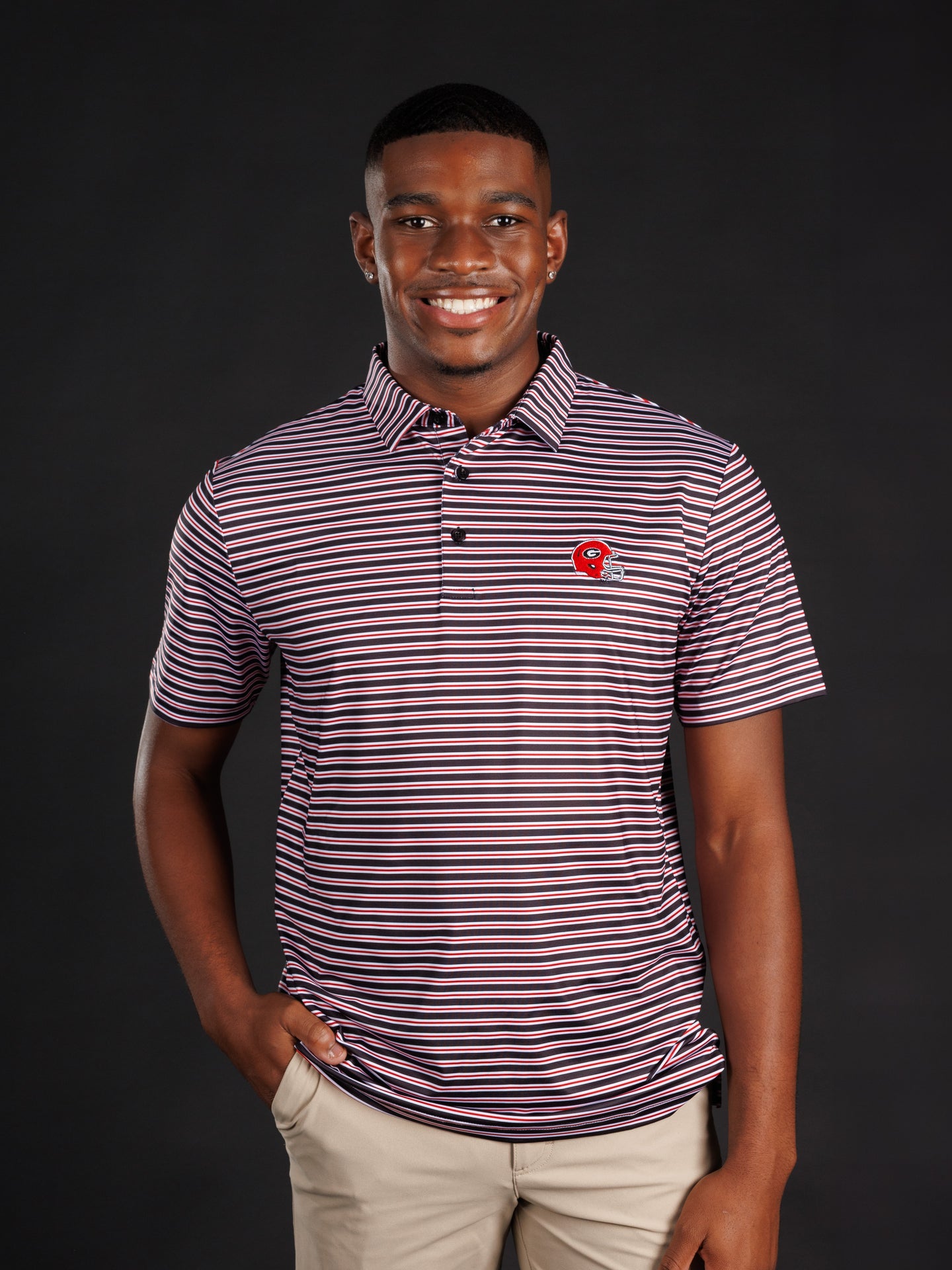 Black Red And White Striped With Helmet Polo