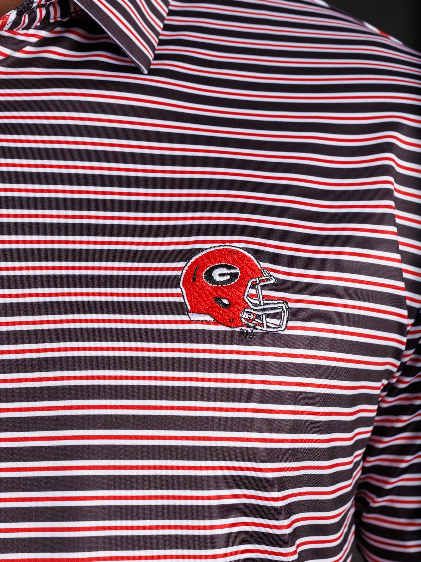 Black Red And White Striped With Helmet Polo