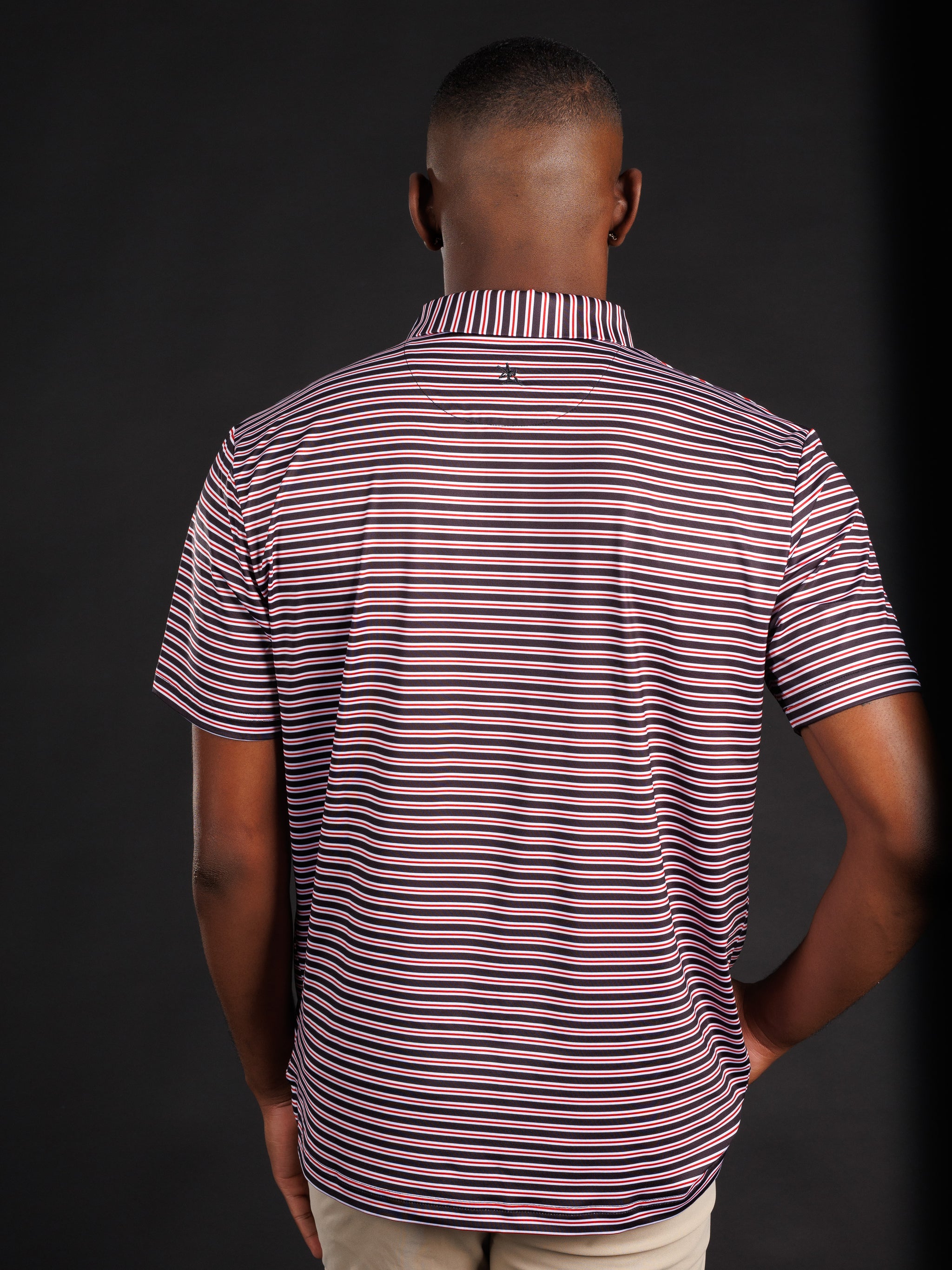 Black Red And White Striped With Helmet Polo