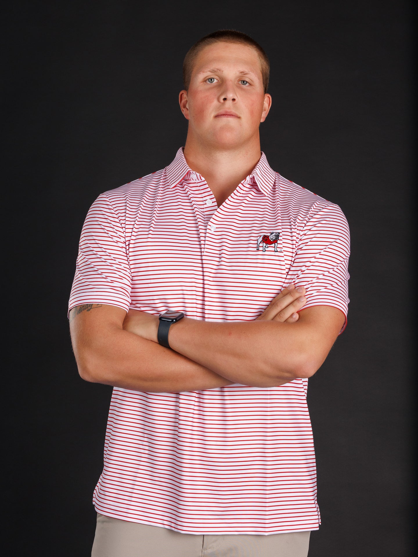 Red And White Striped With Standing Dog Polo