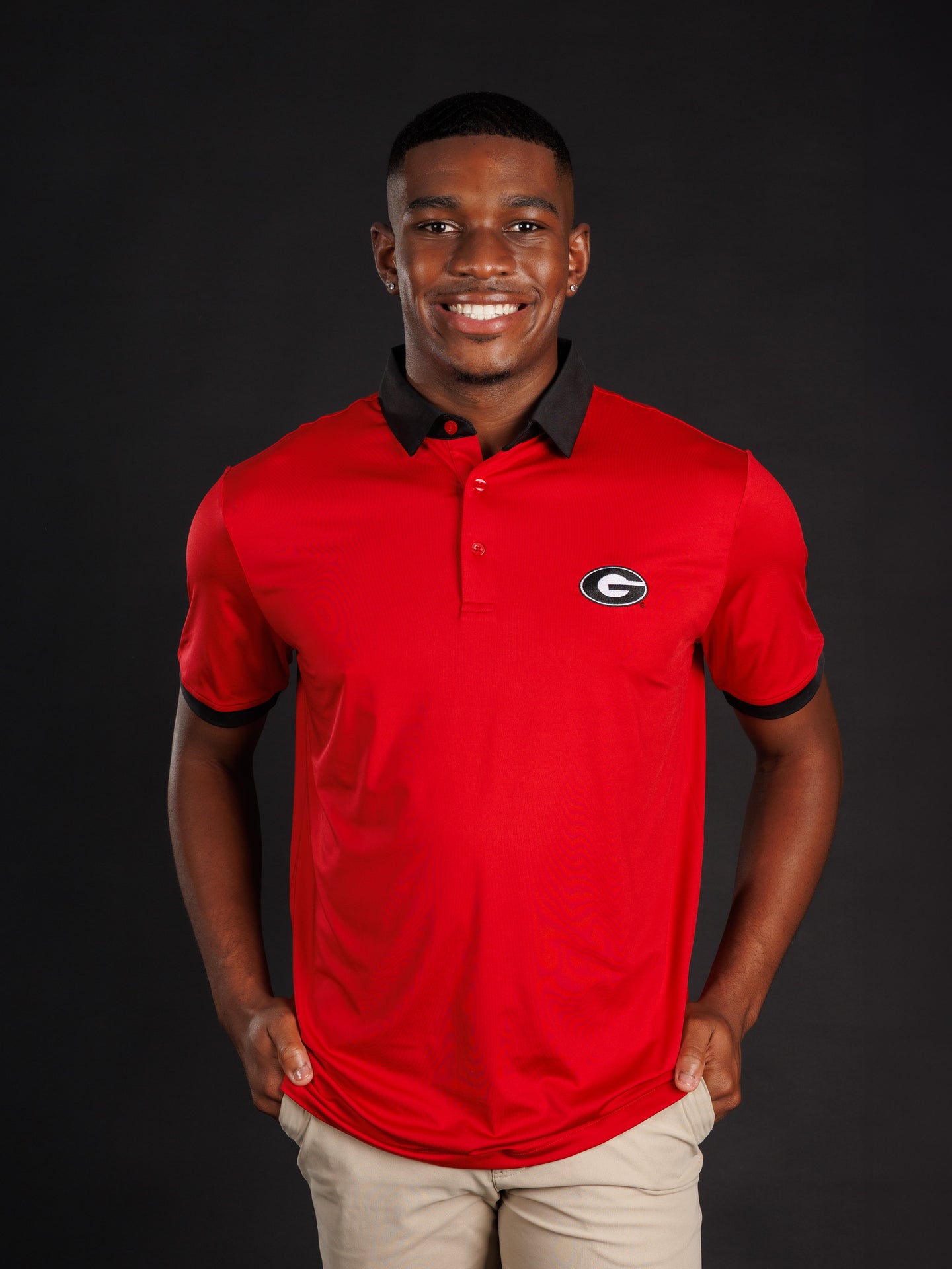 Solid Red With Black Collar And Oval G Polo