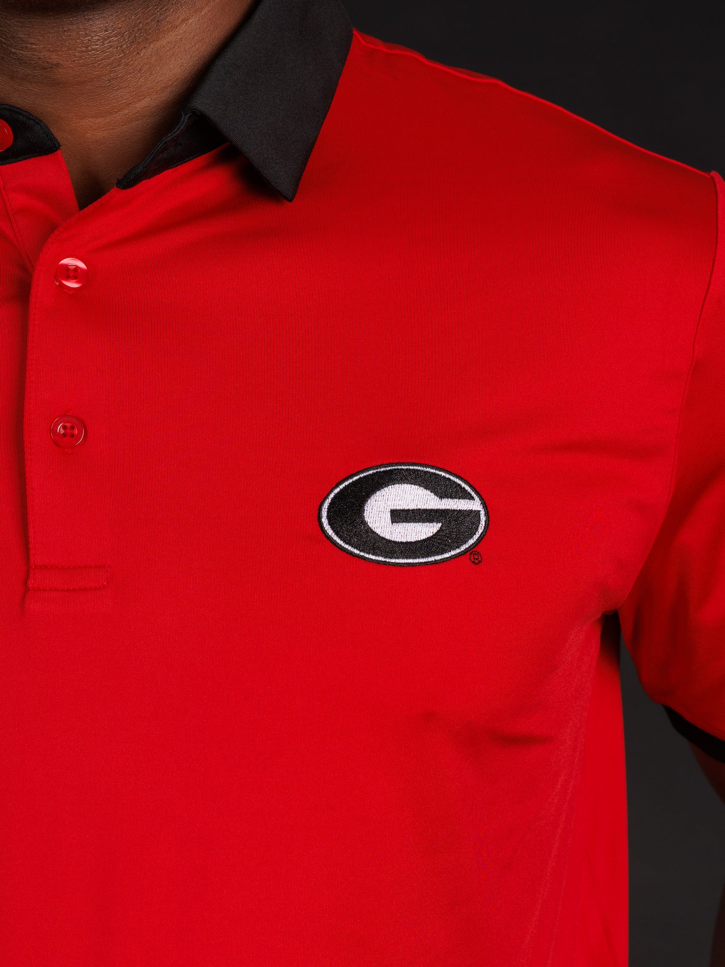 Solid Red With Black Collar And Oval G Polo