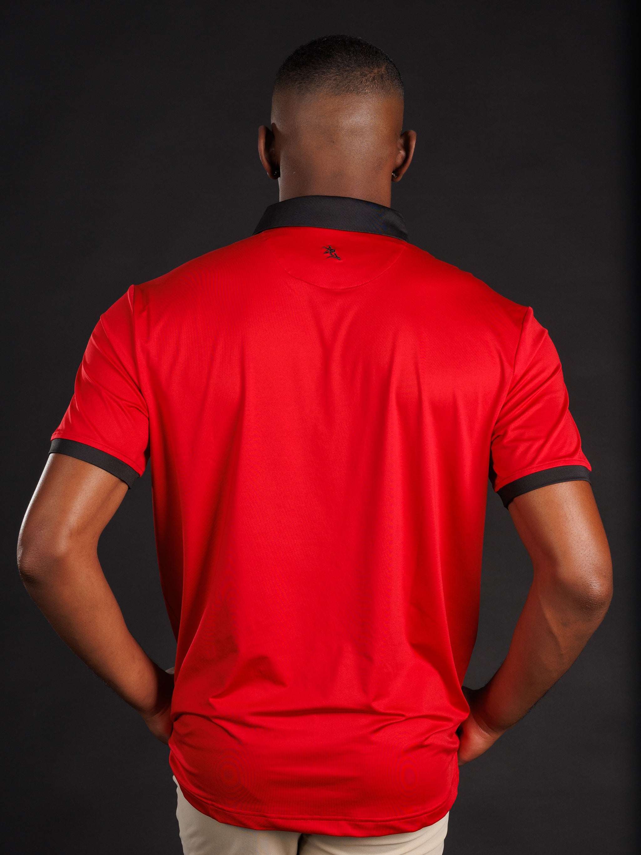 Solid Red With Black Collar And Oval G Polo