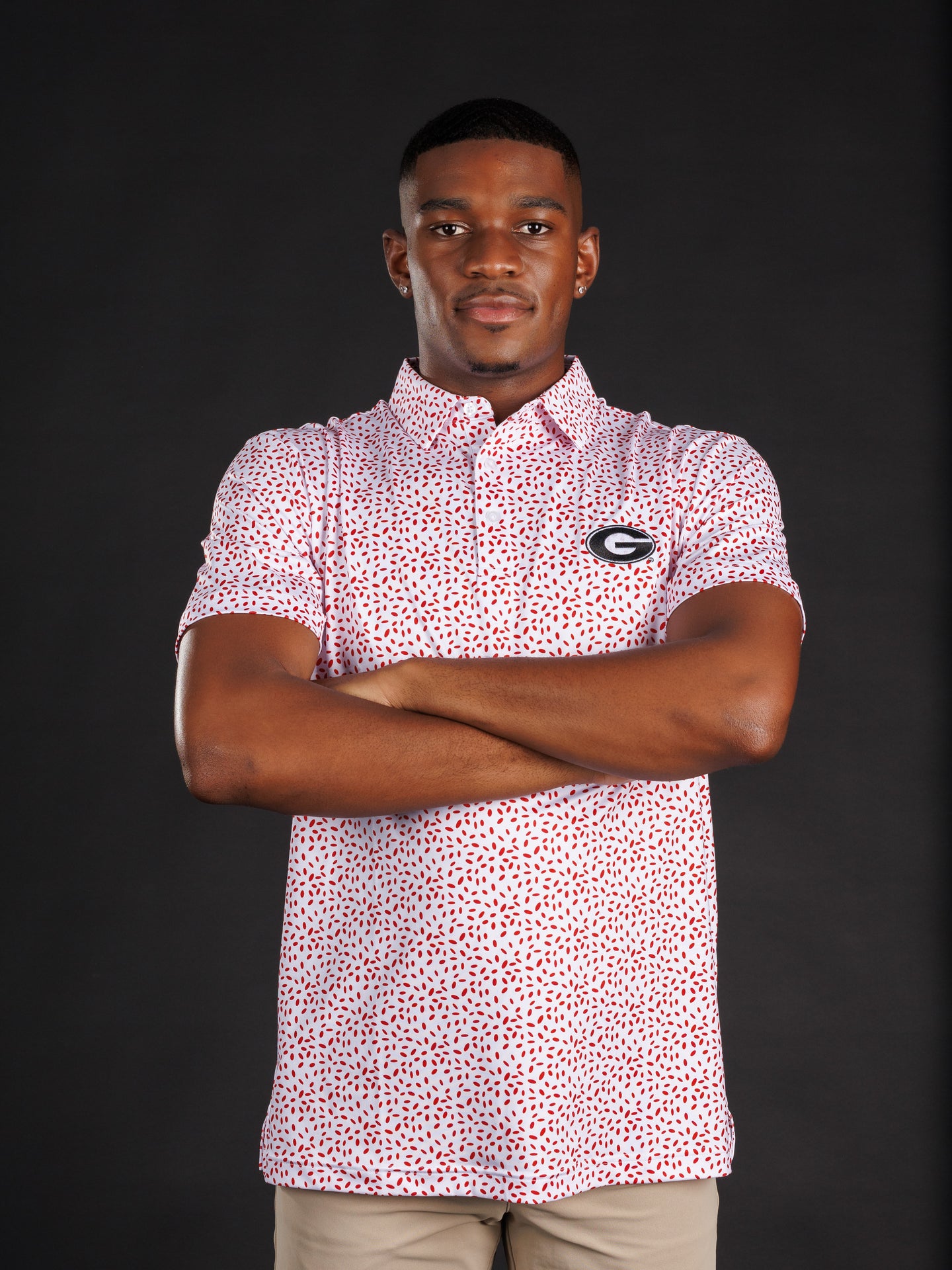 Red And White Splatter With Oval G Polo